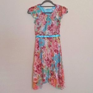 SPEECHLESS Floral Pleated Flutter Sleeve Big Girls Dress size 14